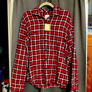 NWT TRUE CRAFT  MENS SIZE XL  RED PLAID FLANNEL SHIRT BUTTON FRONT  POCKET